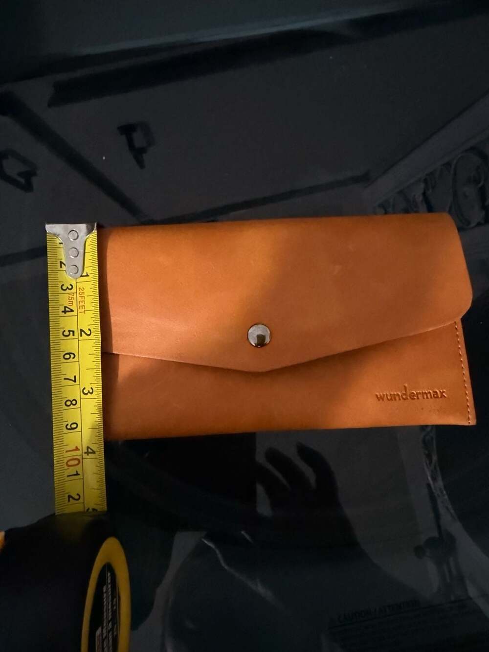 Wundermax Tan Leather Minimalist Envelope Wallet Clutch with Stag Print